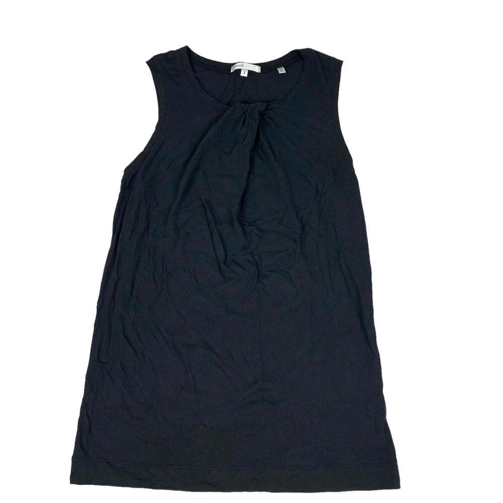 Vince Sleeveless Pleated Neck Black Tank size Small